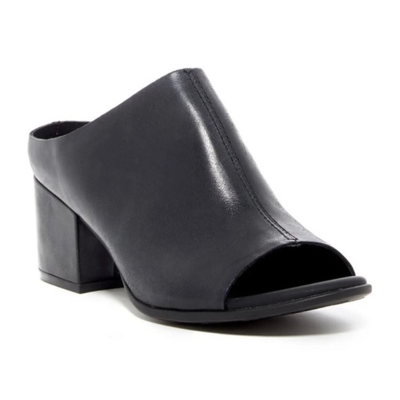Kork-Ease Shoes - Korks Black Leather Open Toe Slide Mule Heels